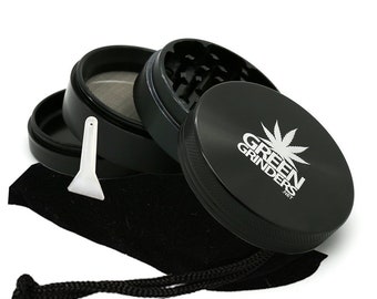 4 Piece 2.5” Black Weed Grinder Marijuana Grinders with Kief Scraper, Cannabis - Large Anodized Aluminum Carrying Case Also Included