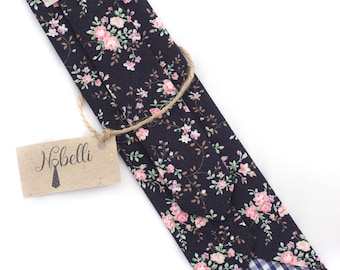 Floral tie, men's floral tie, navy floral tie, navy tie, blue floral tie, dark blue floral tie, floral necktie, men ties, skinny floral ties
