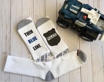 Police "Thin Blue Line, Police Badge... Men's Personalized Police Athletic Socks