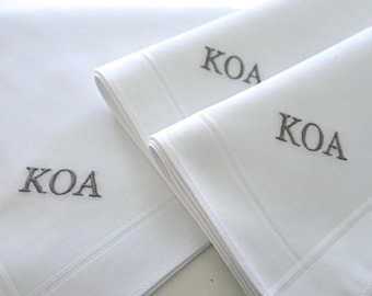 Set of 3 White Fine Cotton Mens Monogrammed Handkerchiefs, Anniversary Gift, 2nd Anniversary Gift, Mens Handkerchiefs, Gift for the Groom,
