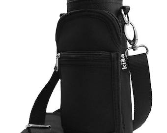 Water Bottle Holder Carrier Bag Flask Swell Type Bottles. Adjustable Shoulder/Hand Strap 2 Pocket Sling Neoprene Hydro Sleeve 16oz 20oz 40oz
