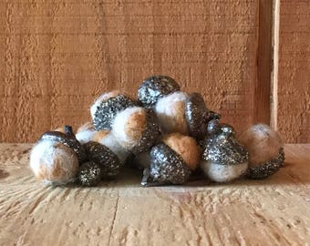 Needle Felted Tan/Ivory/Grey with Glitter Caps