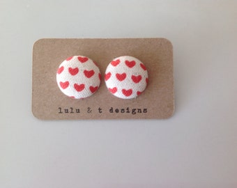 Heart fabric covered button earrings
