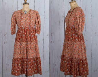 Vintage 1970s boho dress | 70s rust color midi