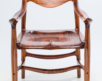 Armchair, Sculpted from Instrument Grade Hawaiian Acacia Koa Wood