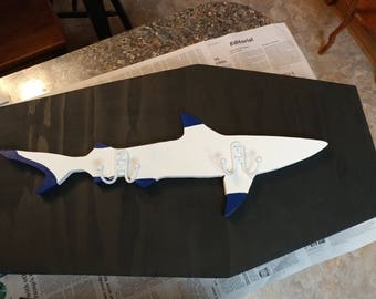 Shark Towel Rack 24", Nautical Nusery Wall Decor BlackTip Reef Shark Coat Towel Rack Child's Room Ocean Themed Towel Rack Key rack Children