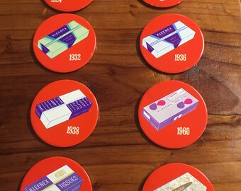 1968 Kleenex Tissues Box Buttons Pinback- Set No. 3 Complete 1924-1968
