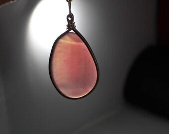 Handmade Waxed Cord Necklace, Fuchsia Stone Pendant Necklace, Gemstone Necklace, Birthstone Necklace, Waxed Cord Cool Funky Necklace