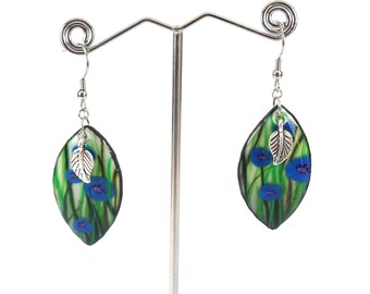 Flower fields blueberries polymer - nature jewelry - stainless steel hook earrings