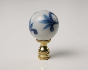 Blue and White Porcelain Ball Floral Leaf Style Table Lamp Finial 2.5"