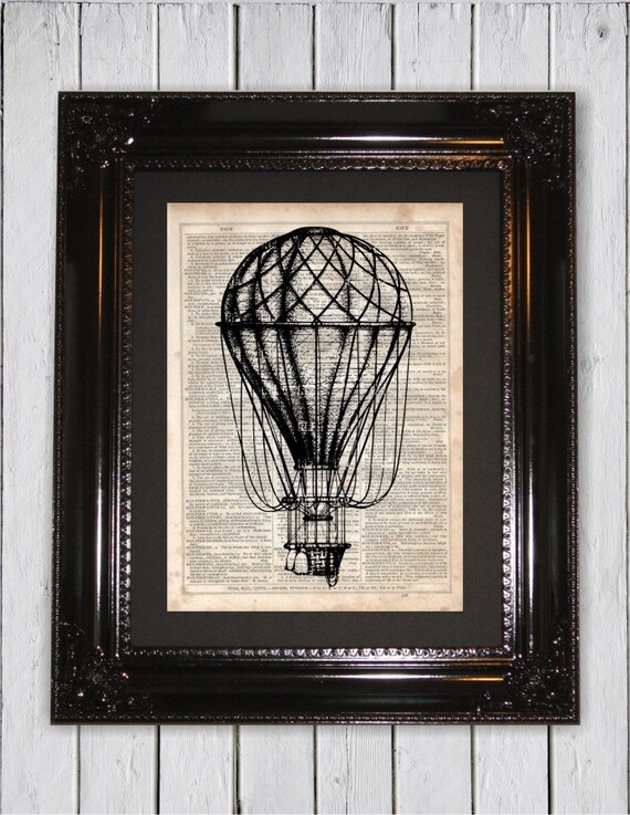 Hot Air Balloon Dictionary Art Print Upcycled Book Art