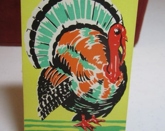 1930's-40's unused thanksgiving bridge tally card colorful turkey graphics