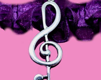 Large pendant silver treble clef 60x21mm