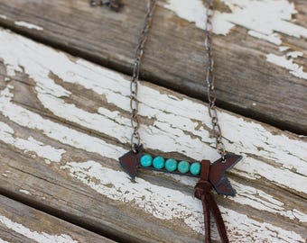 Arrow Necklace with Leather and Cabochons