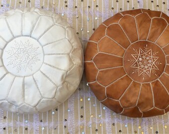 Set of 2 Premium Handmade Moroccan Leather Pouf Ottoman Genuine leather Moroccan Pouf pouffe PC21