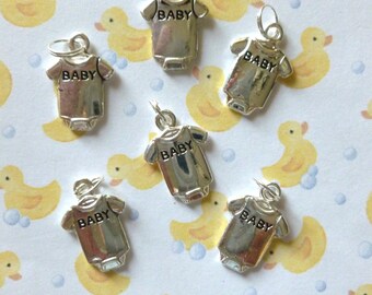 Baby Charms, Onesies Silver baby Charms, 6 in lot, Baby Showers, New Mother, Hospital gift, New Baby