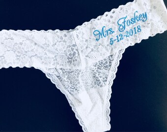 Mrs underwear, Bridal Lingerie, MRS Bride Thongs, Monogram Bridal panties, Personalized panties, wedding thongs, White lace thongs, AE-FL