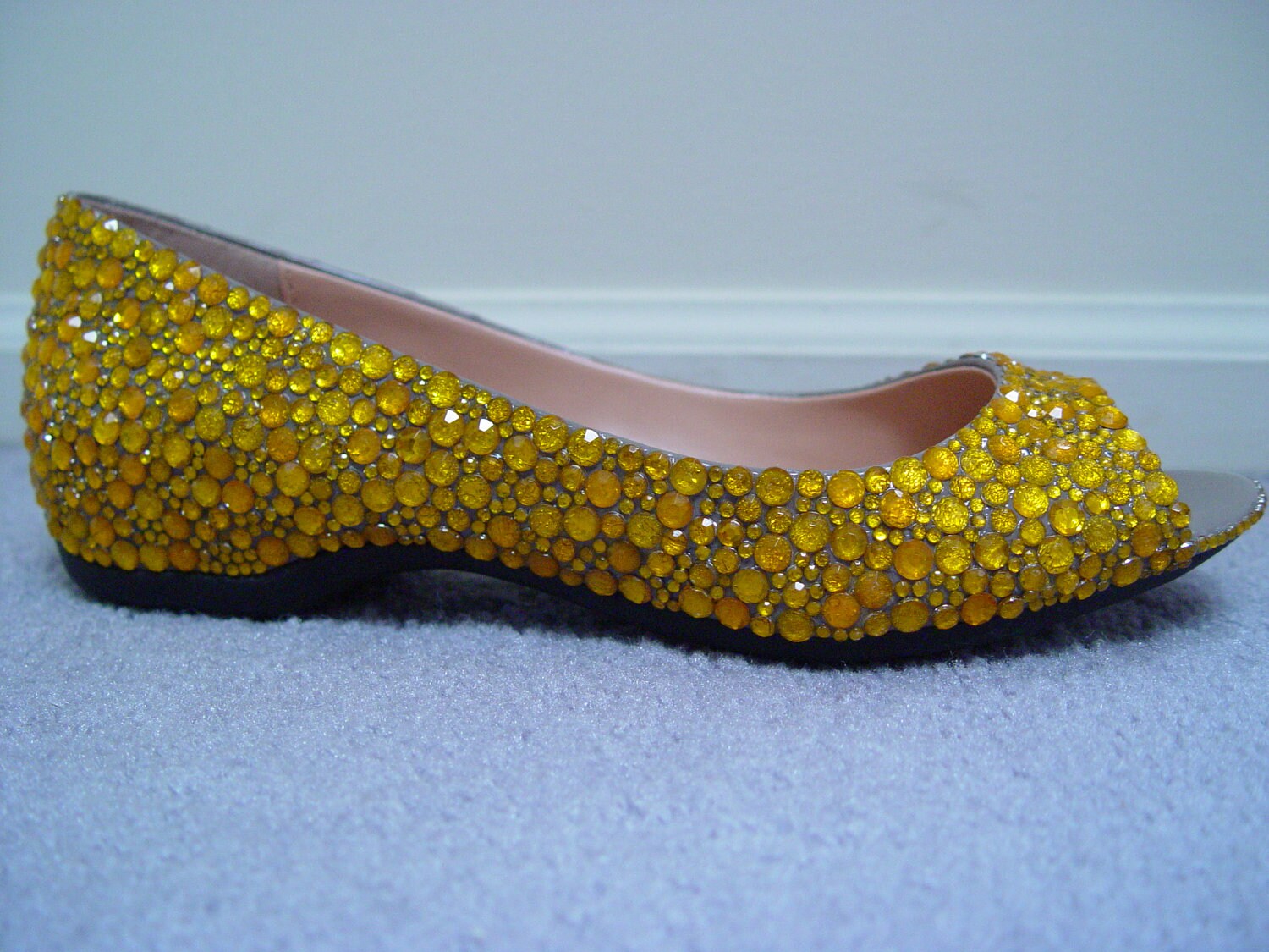 rhinestone peep toe flats