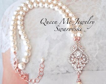 Rose gold pearl necklace Rose gold crystal necklace Rose gold pearl necklace Wedding necklace Brides necklace Statement necklace Jewelry MIA