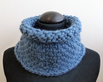 Blue hand knit cowl neck warmer