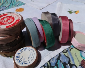 Antique French Ribbons on 3 Rolls French Scriptures Antique French Haberdashery Blue Green and Purple Ribbon #sophieladydeparis