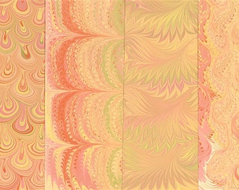 Hand Marbled Paper Set: 4 Sheets 8x11 (Blushing Sunshine)