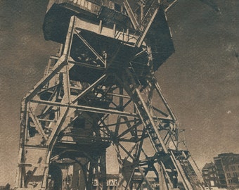 Old harbor crane, Antwerpen (BE), Tea toned cyanotype