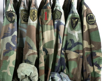 Camo Jacket Vintage Army Jacket Reclaimed Military Button Down Shirt Jacket ALL SIZES