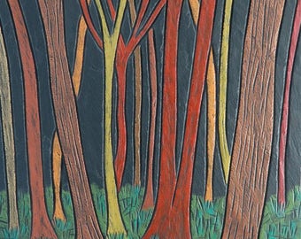 Woodland Scene on Slate 'Tree Trunks@