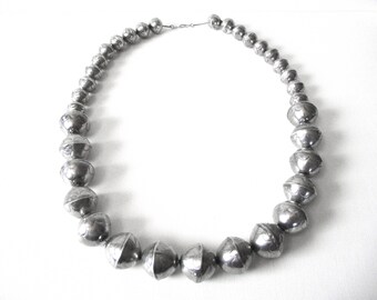 Long Vintage Sterling Silver Hand Stamped Graduated Bead Necklace 31 1/4”