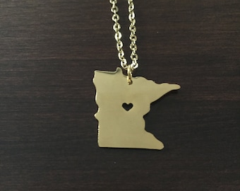 Minnesota Necklace, Minnesota, gold Minnesota necklace, Minnesota jewelry, Minnesota pendant, state necklace, necklace, gold necklace
