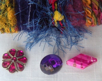 Silk Sari Fiber Art Yarn Bundle with Buttons Colorful 1700x