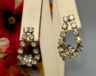 Pierced Rhinestone Dangle Teardrop Loop Earrings
