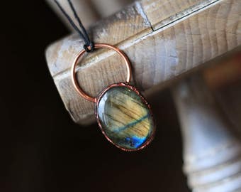 Amazing Rustic Labradorite Pendant on Copper Loop