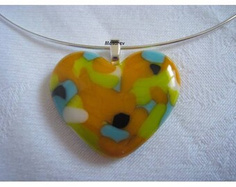 "Heart" pendant fusing colors orange, turquoise, black, Apple green, white