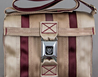 Seatbelt Purse-Tan/Red-red thread