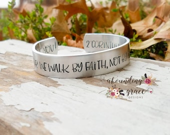 For we walk by faith not by sight bracelet, corinthians, scripture bracelet, inspirational, cuff bracelet, hidden message, christian jewelry