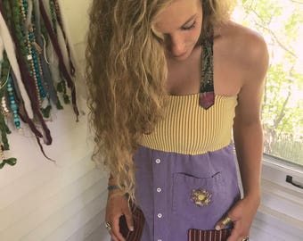 Eco Jumper DRESS, size XS/S,tank mini dress, eco dress, purple mini dress, hippie dress, tie tunic dress, patchwork mini dress, Zasra