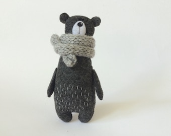 Felt Bear In A Knitted Scarf, Stuffed Bear, Gift For Her, Felt Animals, Teddy Bear Toy, Miniature Bear Woodland Plushie,