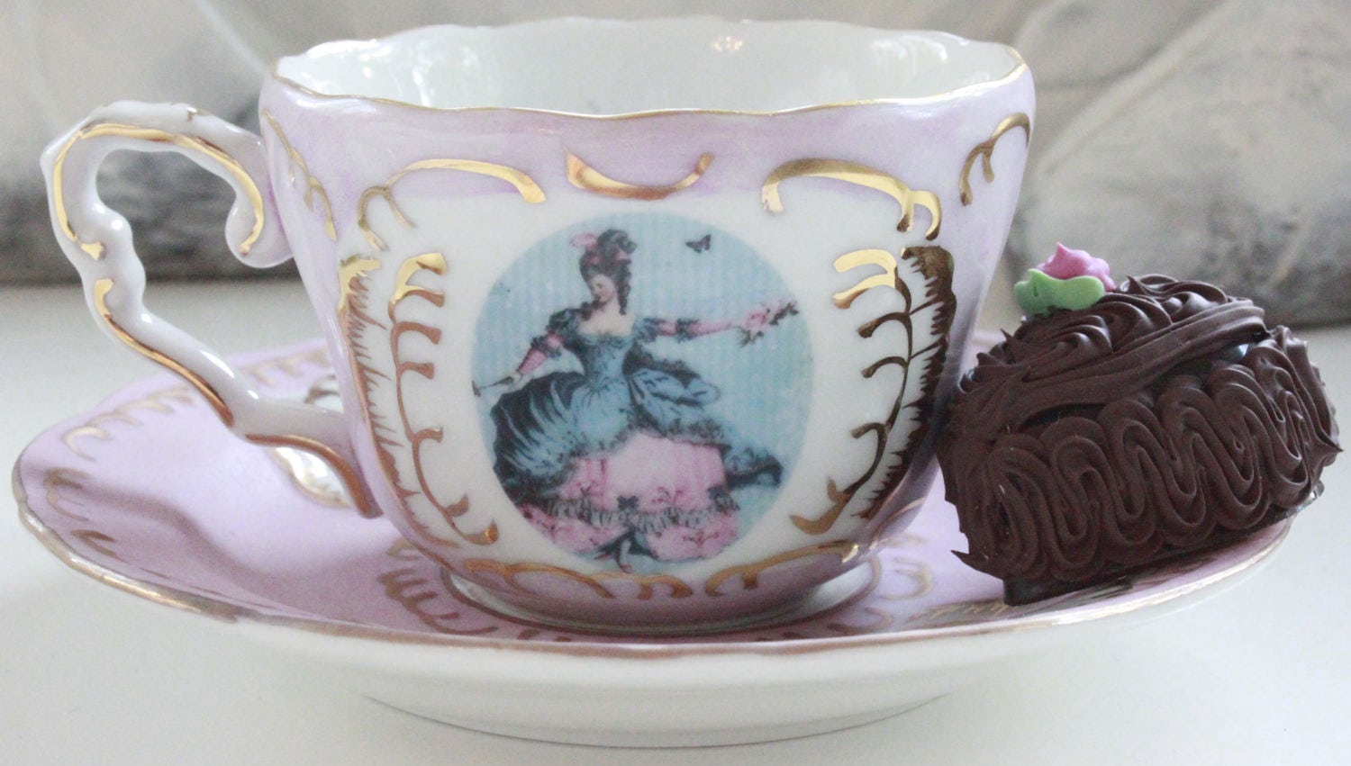 Marie Antoinette Teacup & Saucer Pink and Gold TEA SET