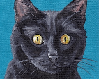 Black Cat Art Print, canvas or paper, black cat art print, cat art print, cute cat art, close up cat art, realistic cat art