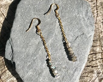 Labradorite and brass earrings