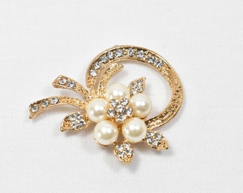 Gold pearl Brooch Rhinestone gold Brooch pearl Brooch Wedding Jewelry Gold Bridal Brooch Wedding Gold Brooch