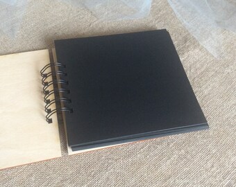 Wooden cover album, photo album, black pages album, spiral bound album, gift for crafter, 6 x 6" memory book, scrapbooking, album for prints