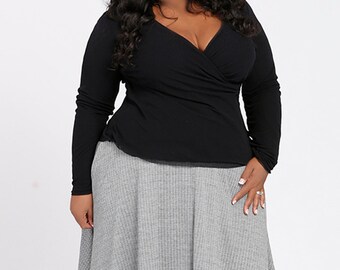 MAXINE Plus Size Midi Skirt, Full Circle Swing Skirt, Curvy Career wear, Menswear inspired Herringbone fabric in Black/White