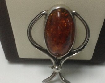Vintage Sterling Silver AMBER Brooch...Stunning!