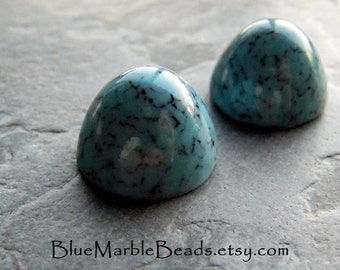 Rare Cabochon, Round Cabochon, Turquoise Matrix, Vintage Glass, Japanese, Large Cabochon, Unique Cabochon, High Dome, Flat Back, 20mm, 2