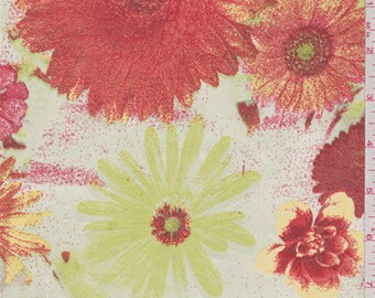 Pale Seafoam/Red Floral Bloom Chiffon, Fabric By The Yard