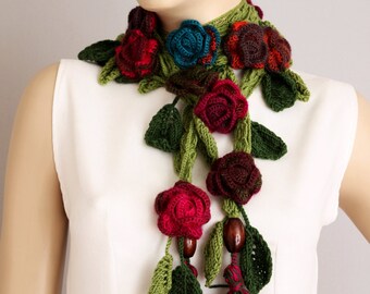 crochet lariat ,flower scarf