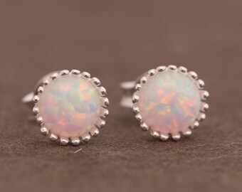 White Opal Earrings|Sterling Silver &Opal Earrings|Opal Earrings|Opal Stud Earrings|Opal Studs|Silver Opal Earrings|Sterling Silver Earrings